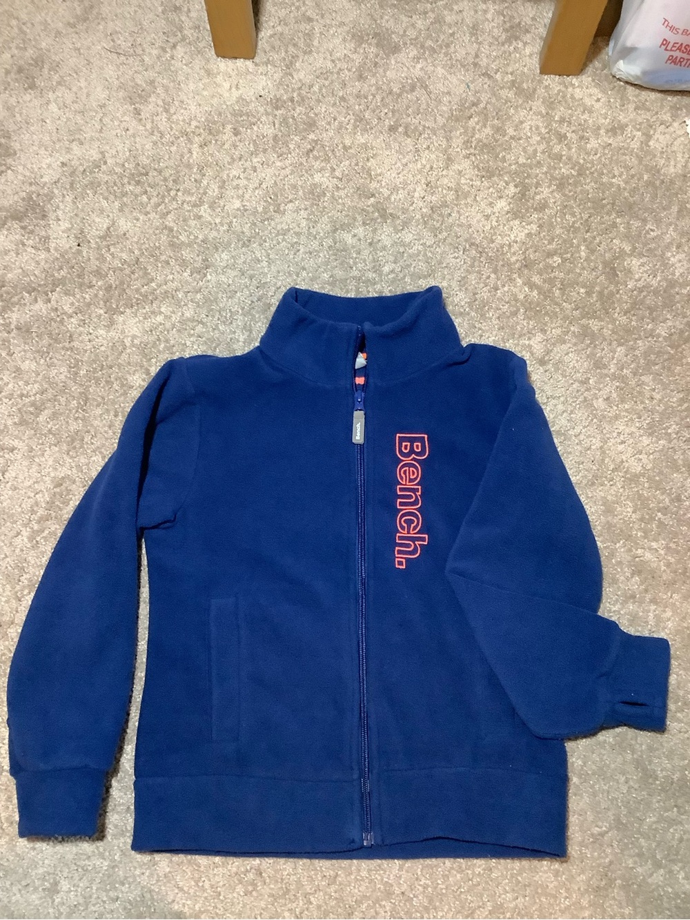 Bench Navy Blue Kids Zip-Up Fleece with Pink Logo